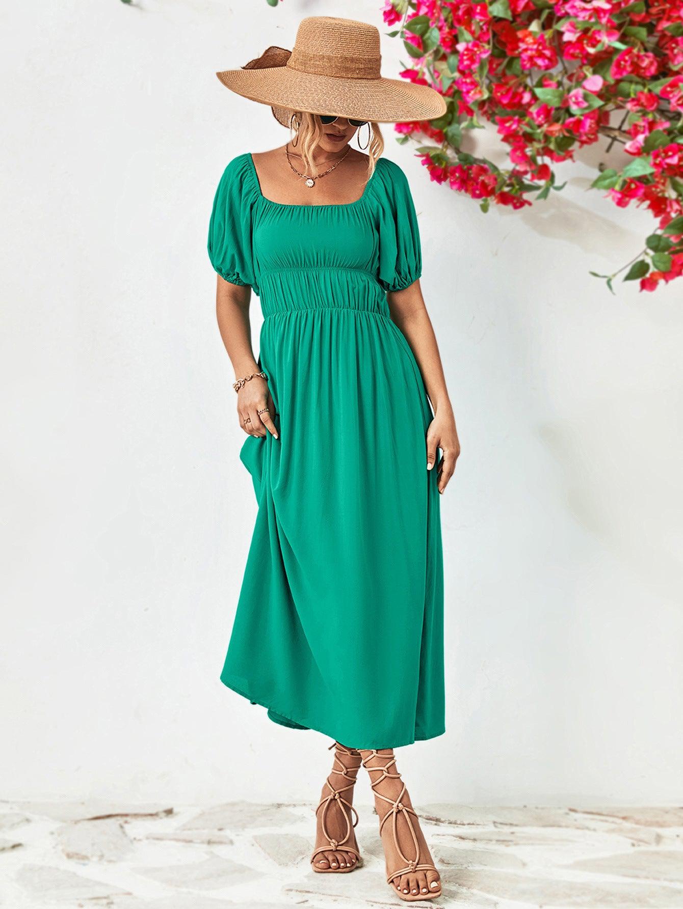 Off-Shoulder Balloon Sleeve Midi Dress BLUE ZONE PLANET