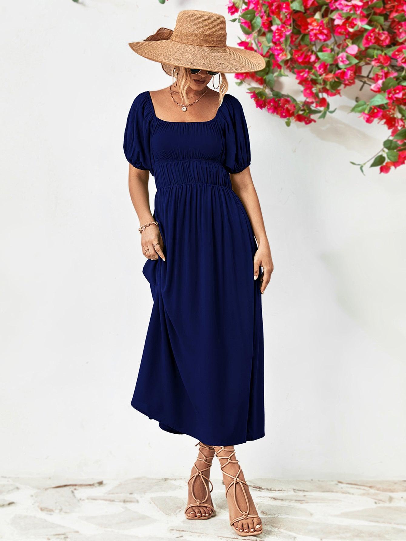 Off-Shoulder Balloon Sleeve Midi Dress BLUE ZONE PLANET