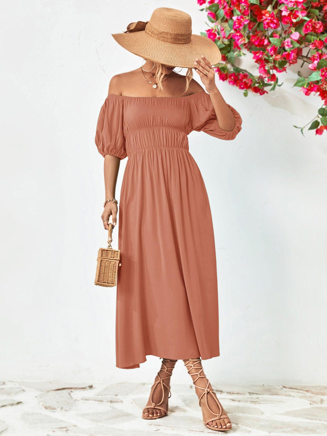 Off-Shoulder Balloon Sleeve Midi Dress BLUE ZONE PLANET