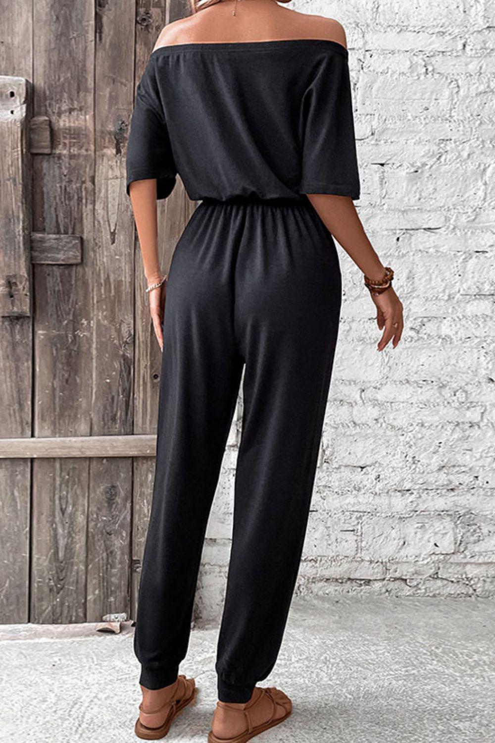 Off-Shoulder Jumpsuit with Pockets BLUE ZONE PLANET