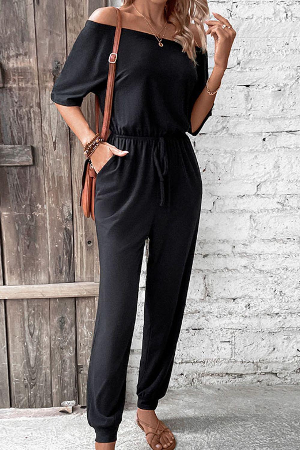 Off-Shoulder Jumpsuit with Pockets BLUE ZONE PLANET