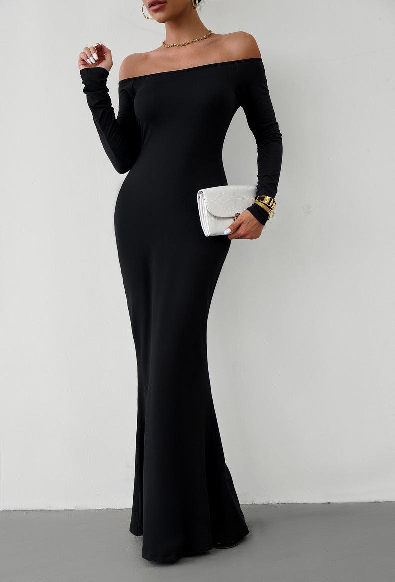 Off-Shoulder Long Sleeve Maxi Dress BLUE ZONE PLANET