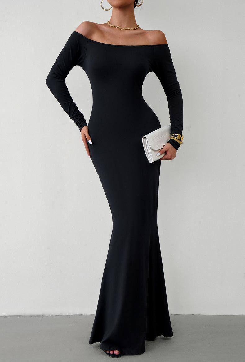 Off-Shoulder Long Sleeve Maxi Dress BLUE ZONE PLANET