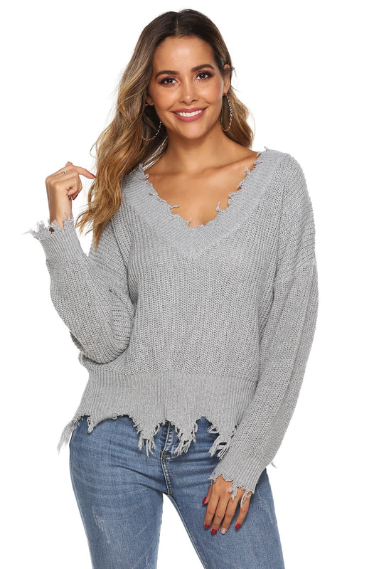 Off-Shoulder Ribbed Long Sleeve Raw Hem Sweater BLUE ZONE PLANET