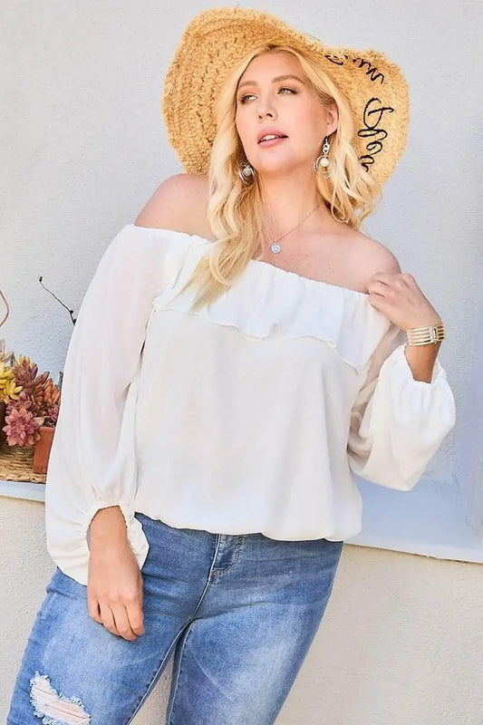 Off Shoulder Ruffle Bubble Sleeve Top Blue Zone Planet