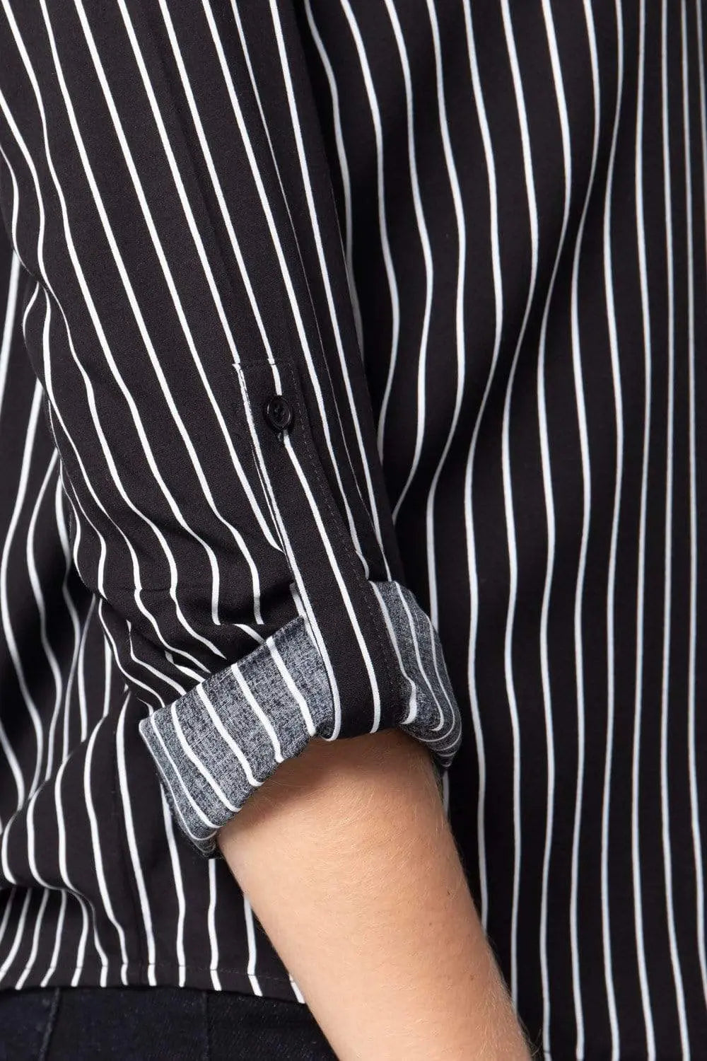 3/4 Roll Up Sleeve Stripe Print Shirt Black/Off White Blue Zone Planet