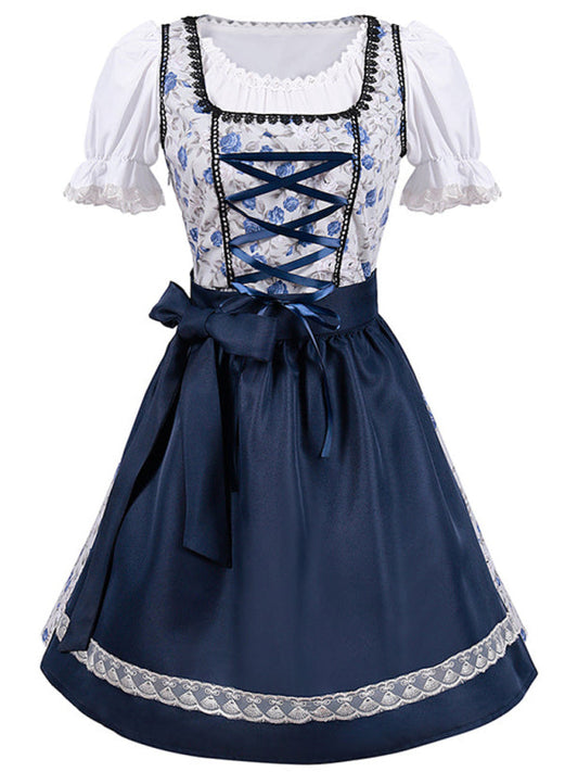Oktoberfest Costume Party Wear Cosplay Maid Dress V Neck Dress BLUE ZONE PLANET
