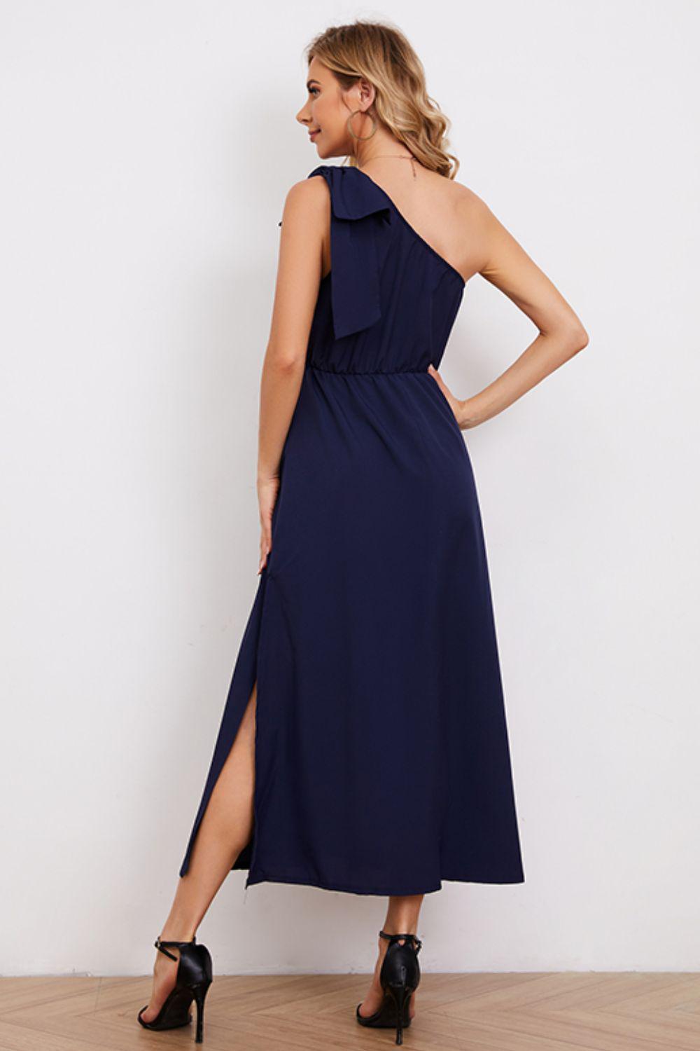 One-Shoulder Sleeveless Slit Dress BLUE ZONE PLANET