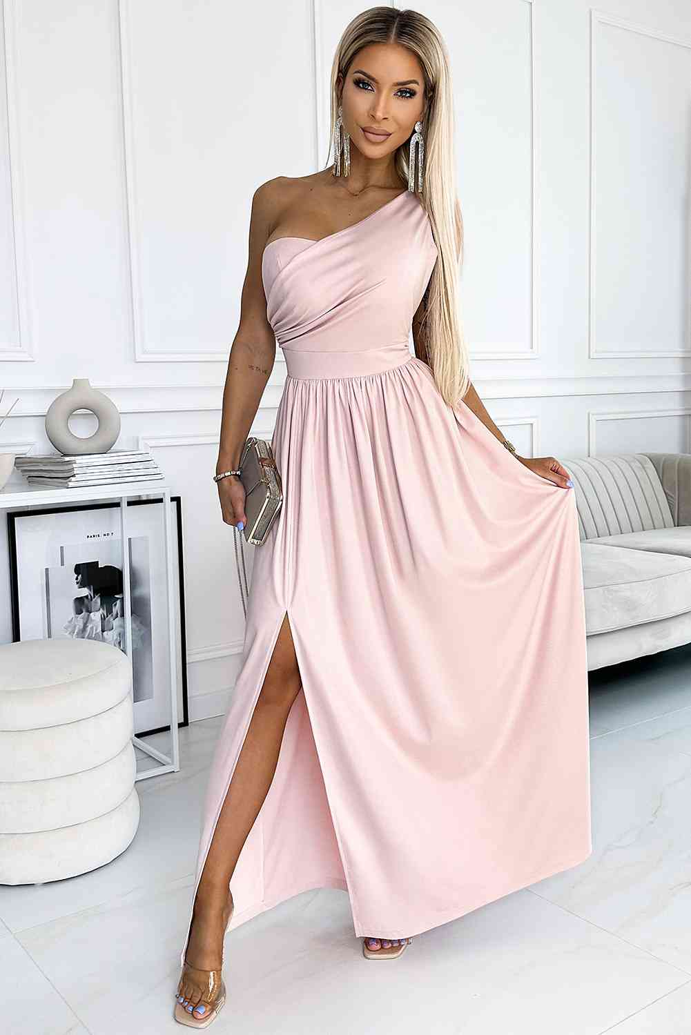 One-Shoulder Slit Maxi Dress-TOPS / DRESSES-[Adult]-[Female]-2022 Online Blue Zone Planet