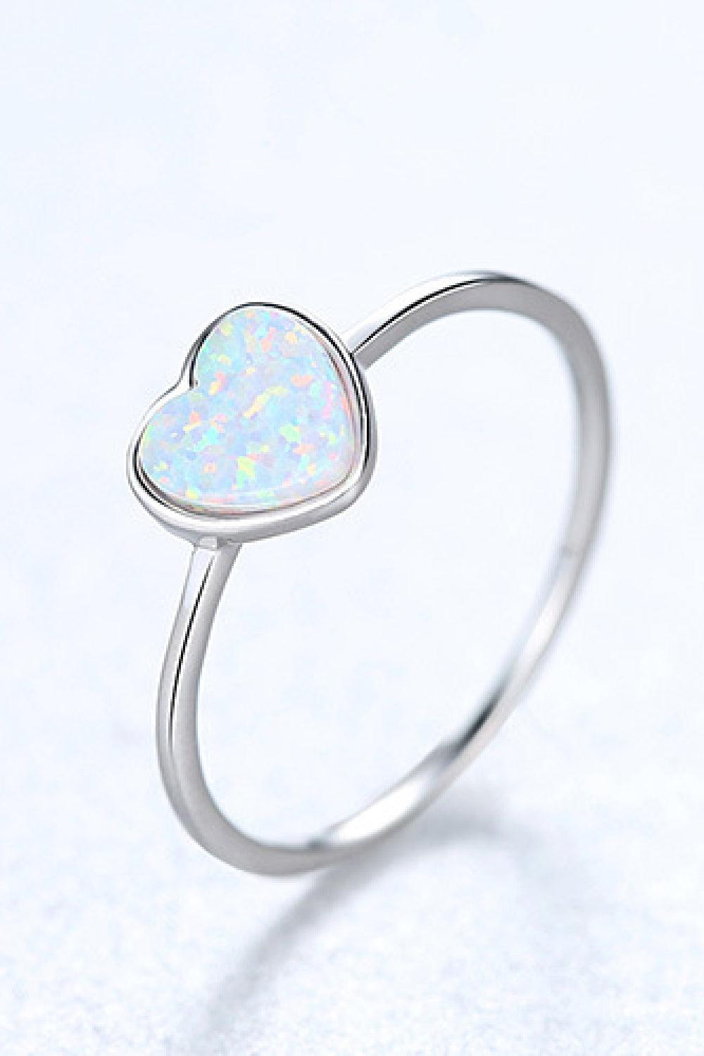 Opal Heart 925 Sterling Silver Ring BLUE ZONE PLANET