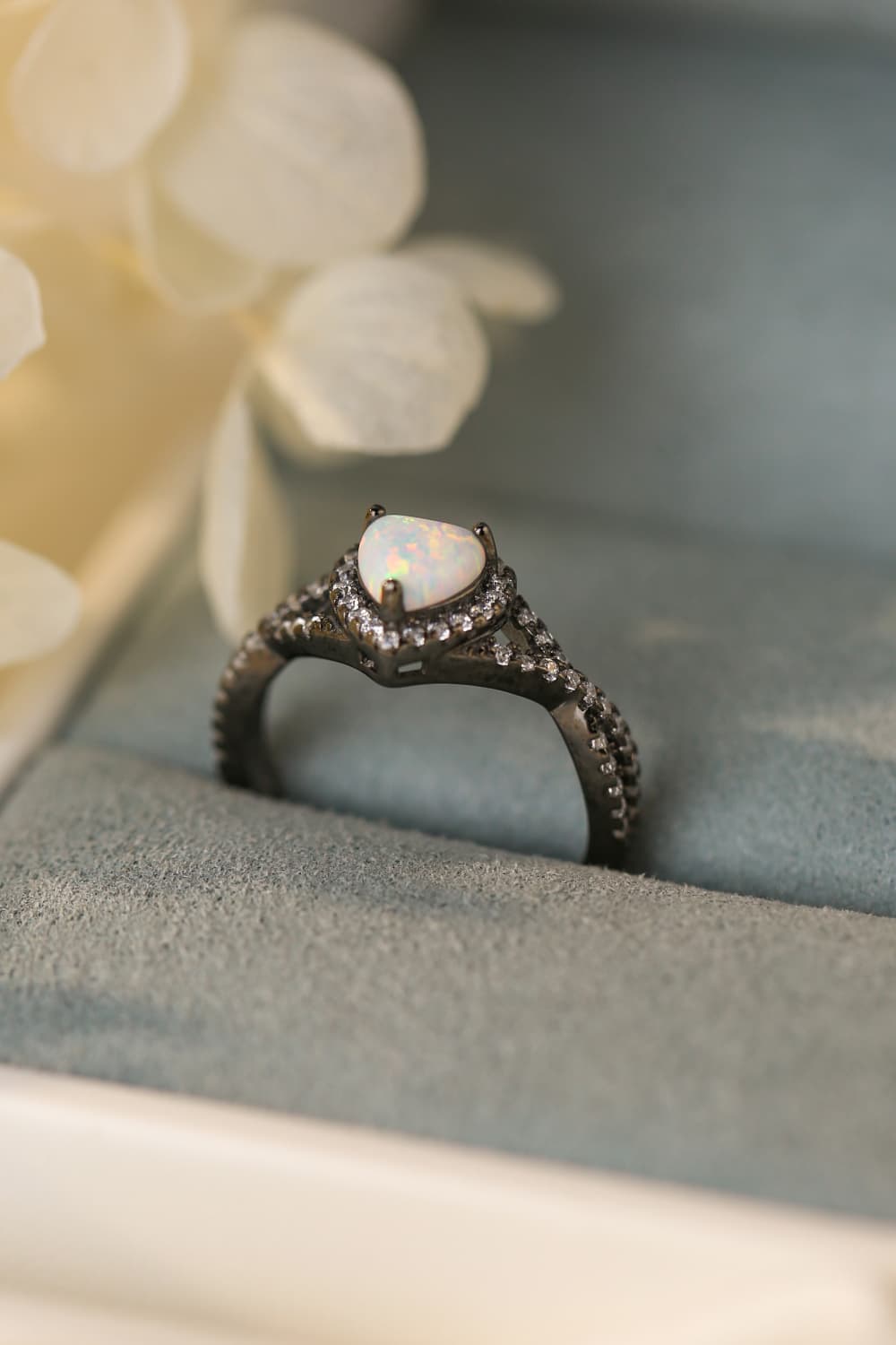 Opal Heart Black Gold-Plated Ring-TOPS / DRESSES-[Adult]-[Female]-2022 Online Blue Zone Planet