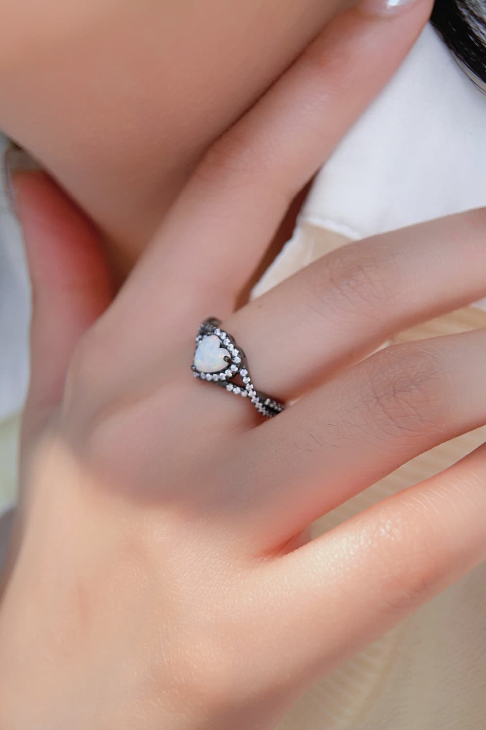 Opal Heart Black Gold-Plated Ring-TOPS / DRESSES-[Adult]-[Female]-2022 Online Blue Zone Planet