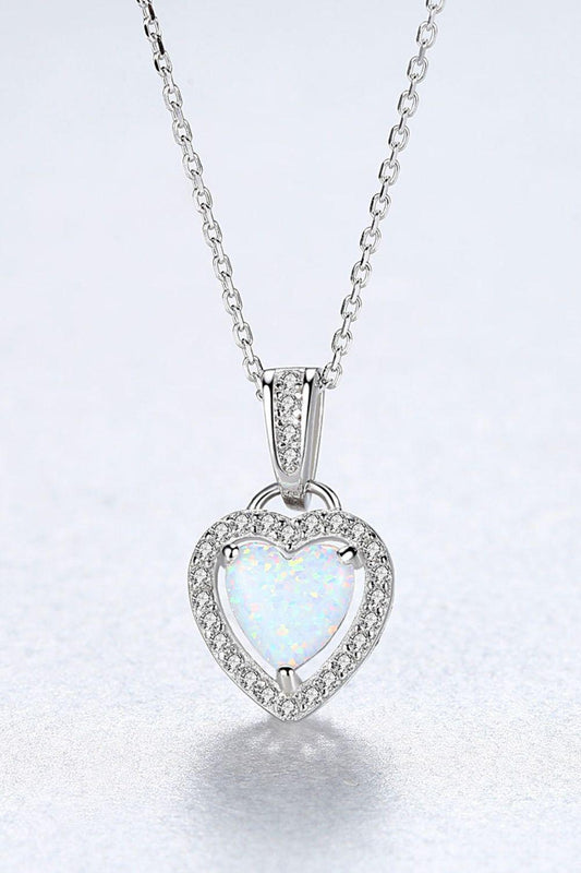 Opal Heart Pendant 925 Sterling Silver Necklace BLUE ZONE PLANET