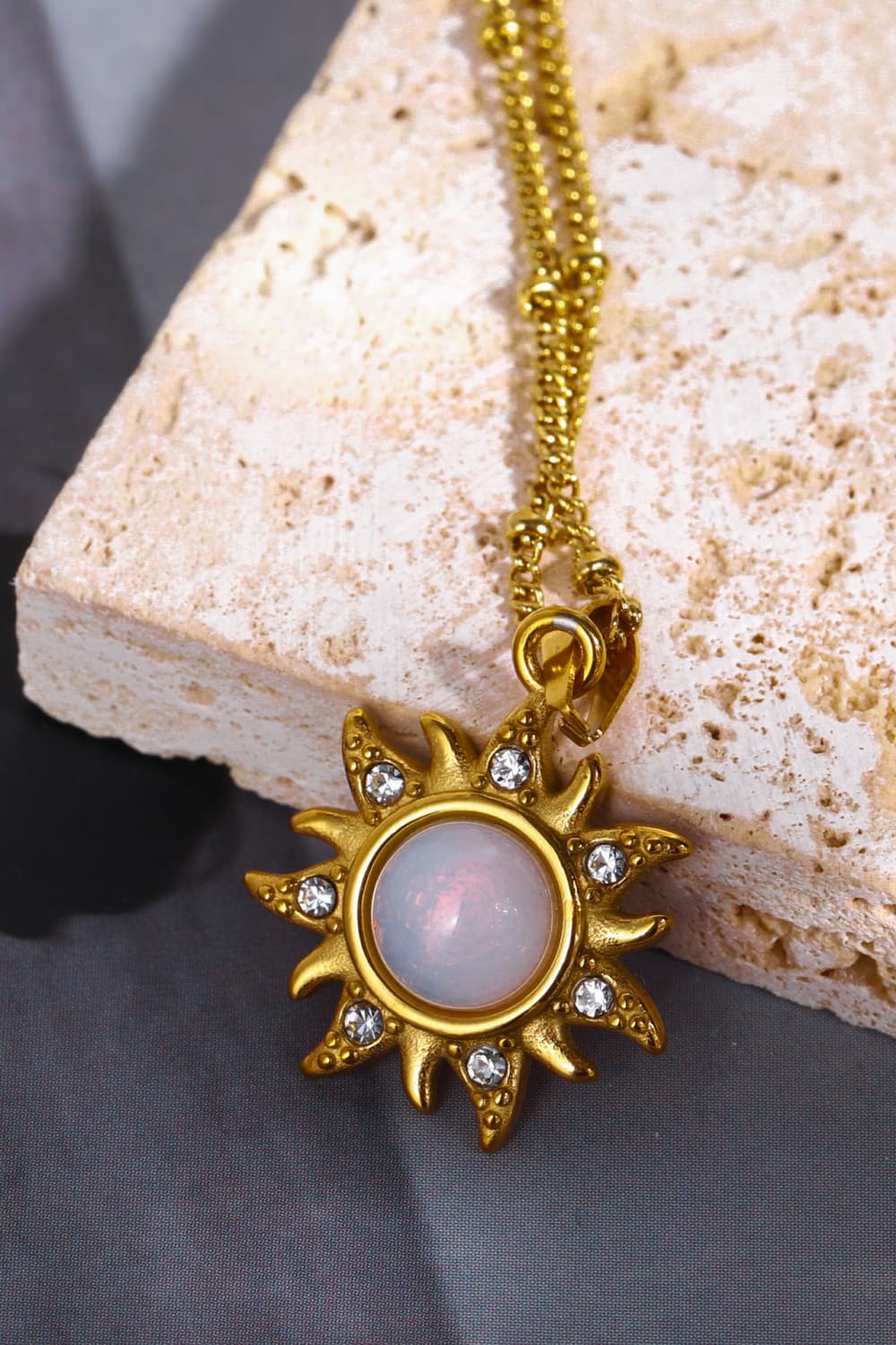 Opal Sun Pendant Stainless Steel Necklace BLUE ZONE PLANET