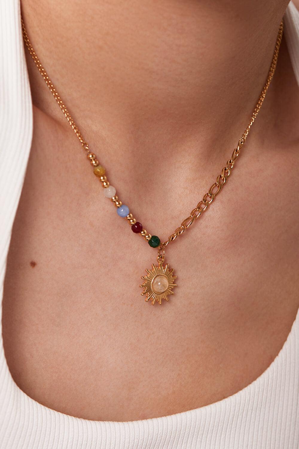 Opal Sun Shape Pendant Necklace-TOPS / DRESSES-[Adult]-[Female]-Gold-One Size-2022 Online Blue Zone Planet
