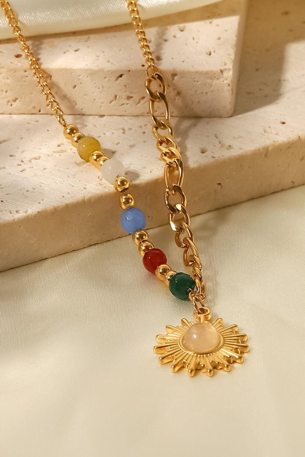 Opal Sun Shape Pendant Necklace-TOPS / DRESSES-[Adult]-[Female]-Gold-One Size-2022 Online Blue Zone Planet