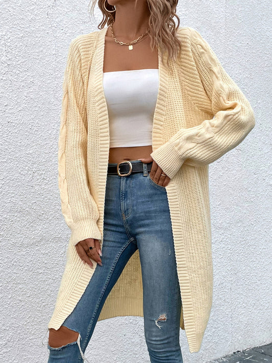 Open Front Cable-Knit Longline Cardigan-TOPS / DRESSES-[Adult]-[Female]-Pastel Yellow-S-2022 Online Blue Zone Planet