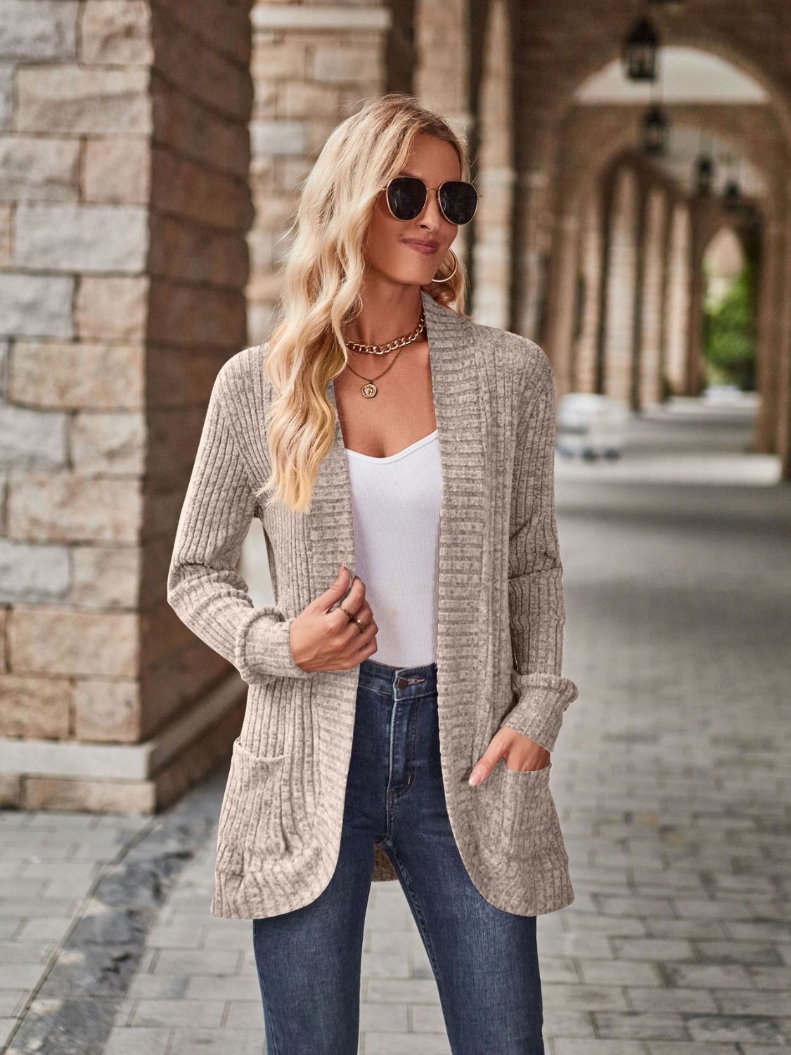 Open Front Cardigan with Pockets BLUE ZONE PLANET