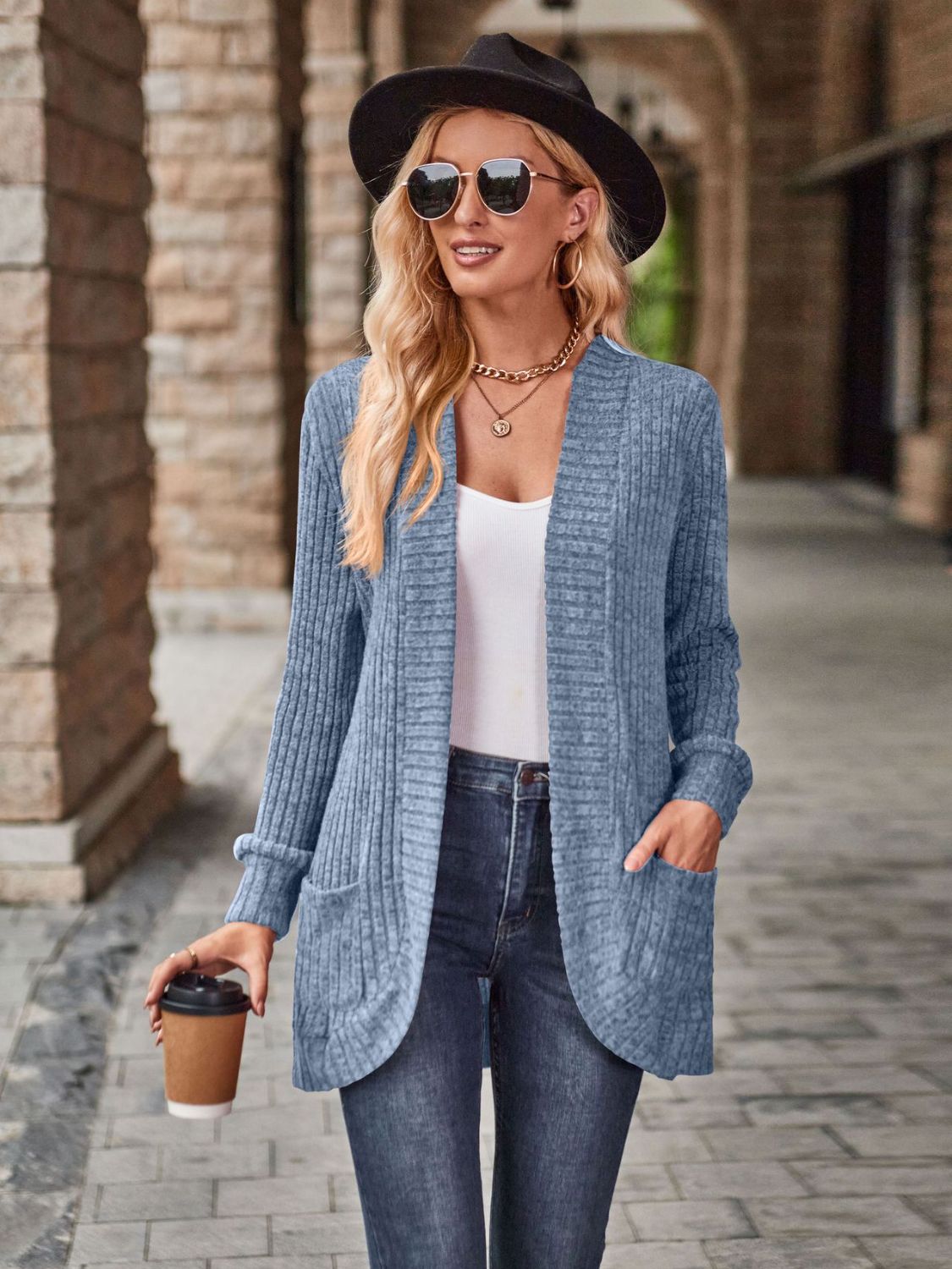 Open Front Cardigan with Pockets BLUE ZONE PLANET