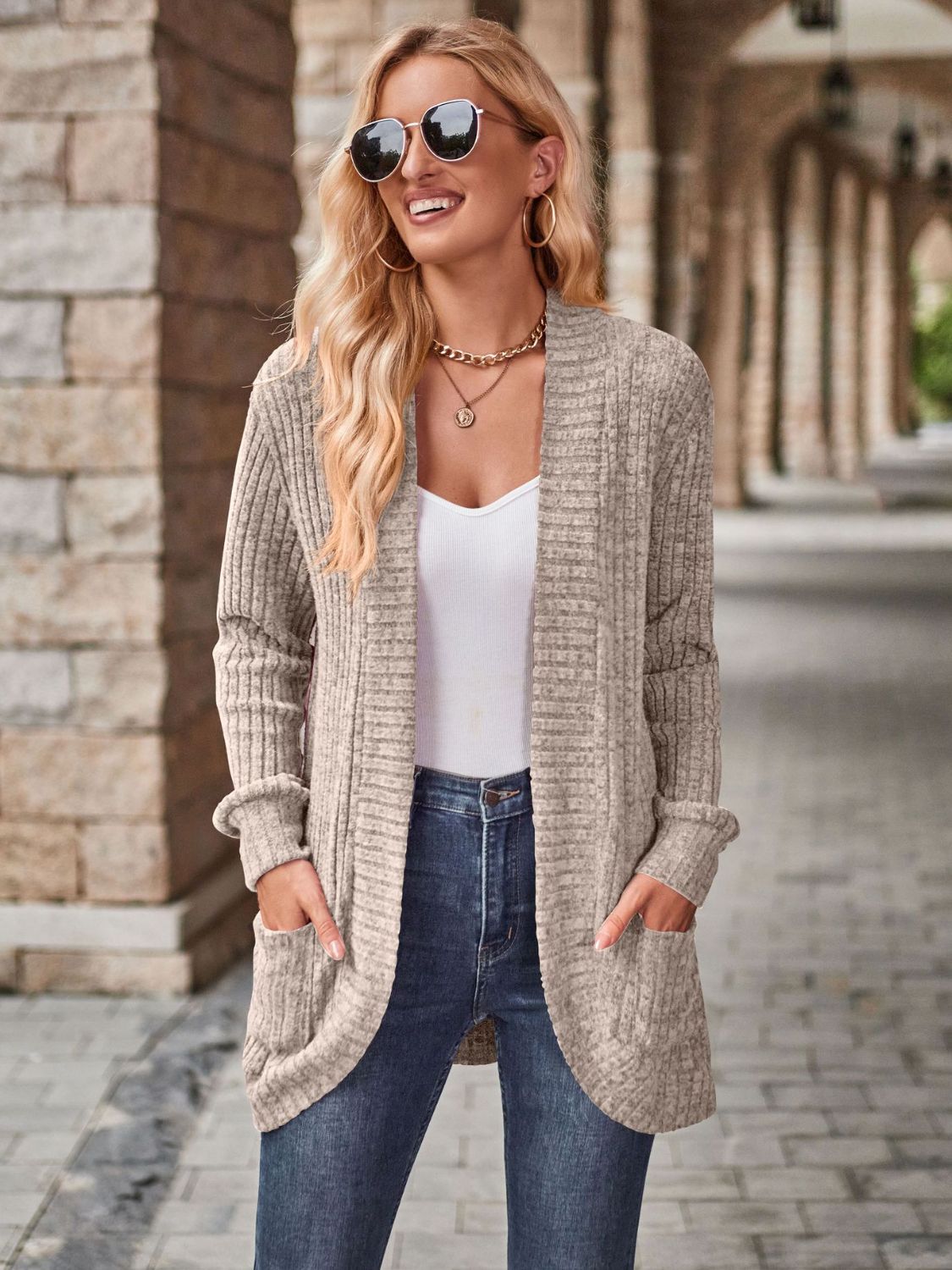 Open Front Cardigan with Pockets BLUE ZONE PLANET