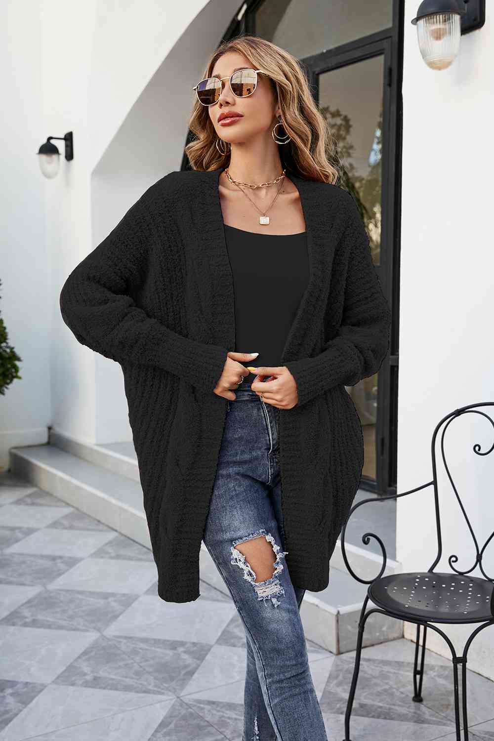 Open Front Dolman Sleeve Cardigan BLUE ZONE PLANET