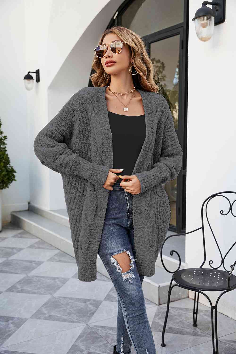 Open Front Dolman Sleeve Cardigan BLUE ZONE PLANET