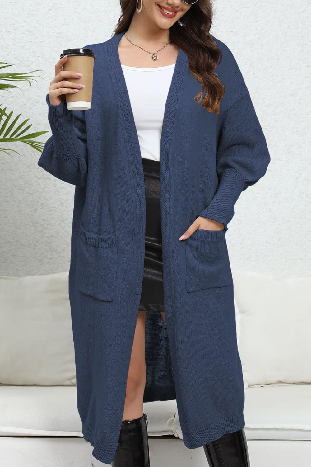 Open Front Dropped Shoulder Cardigan BLUE ZONE PLANET