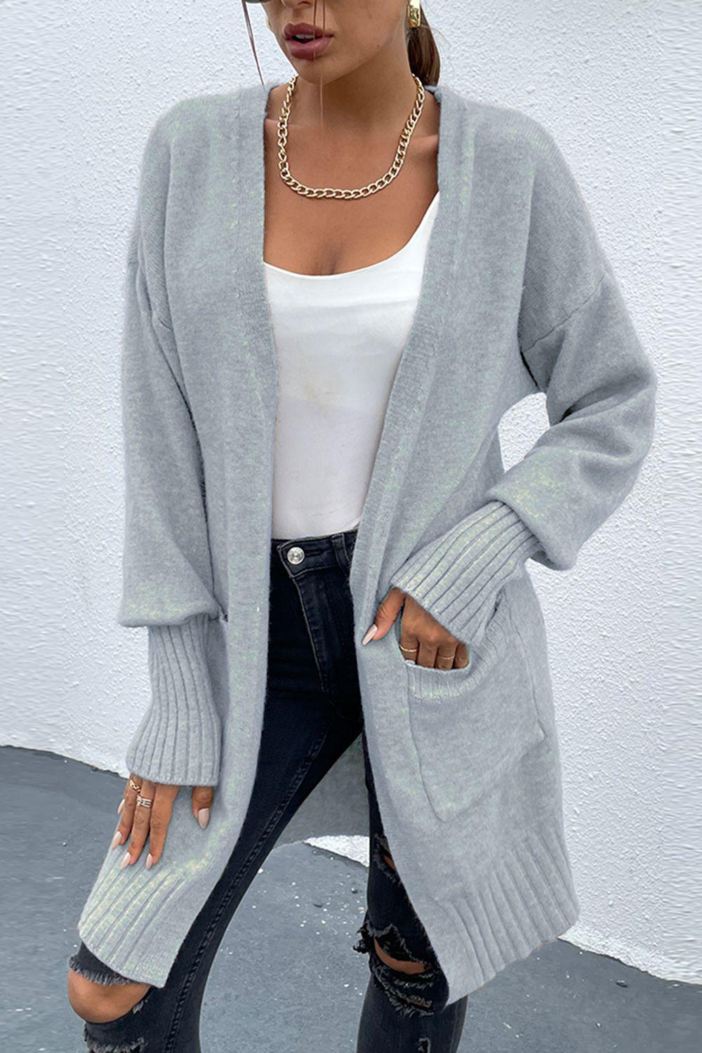 Open Front Dropped Shoulder Pocketed Cardigan-TOPS / DRESSES-[Adult]-[Female]-2022 Online Blue Zone Planet