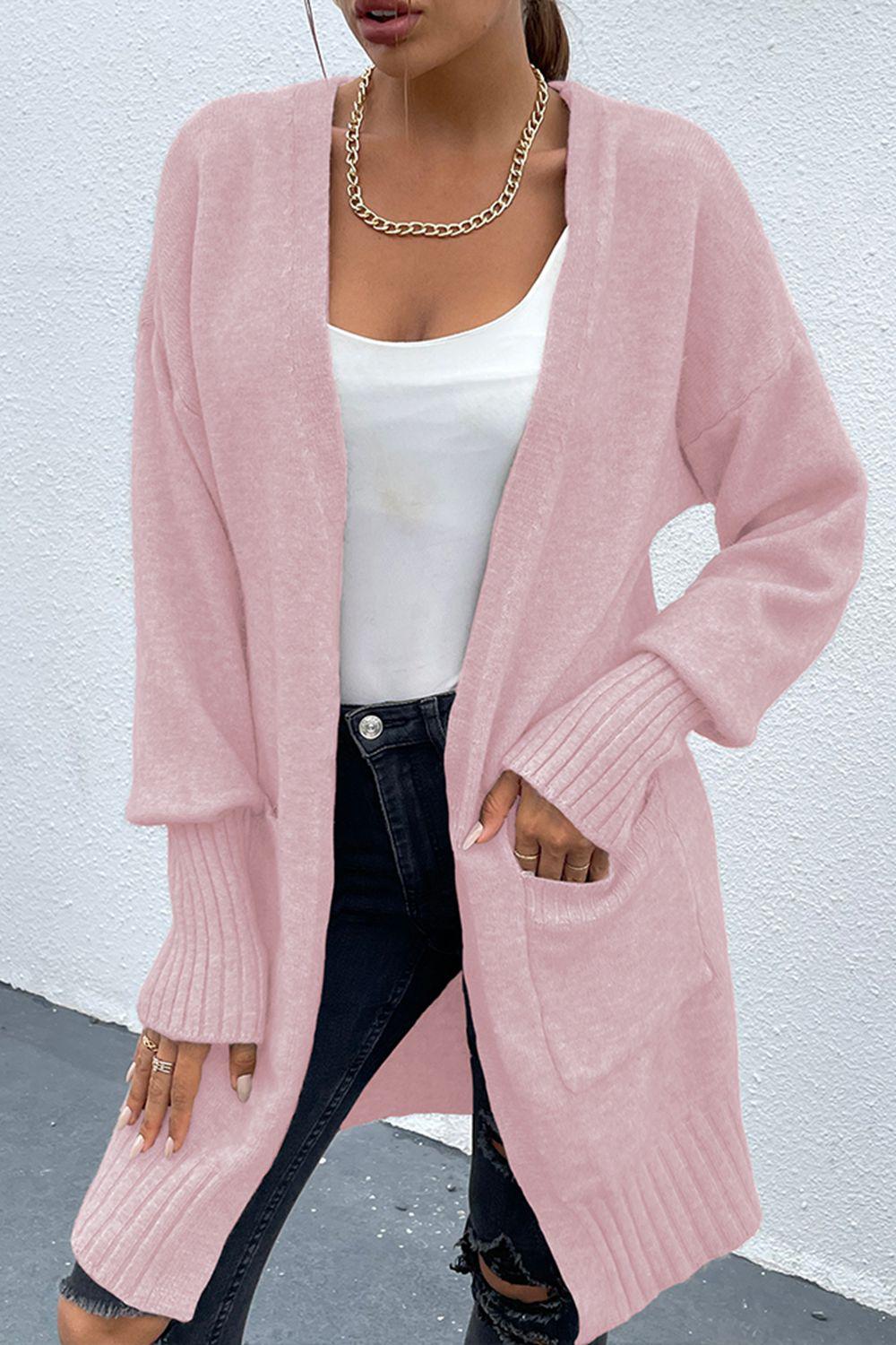 Open Front Dropped Shoulder Pocketed Cardigan-TOPS / DRESSES-[Adult]-[Female]-Blush Pink-S-2022 Online Blue Zone Planet