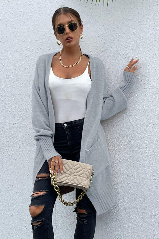 Open Front Dropped Shoulder Pocketed Cardigan-TOPS / DRESSES-[Adult]-[Female]-Light Gray-S-2022 Online Blue Zone Planet