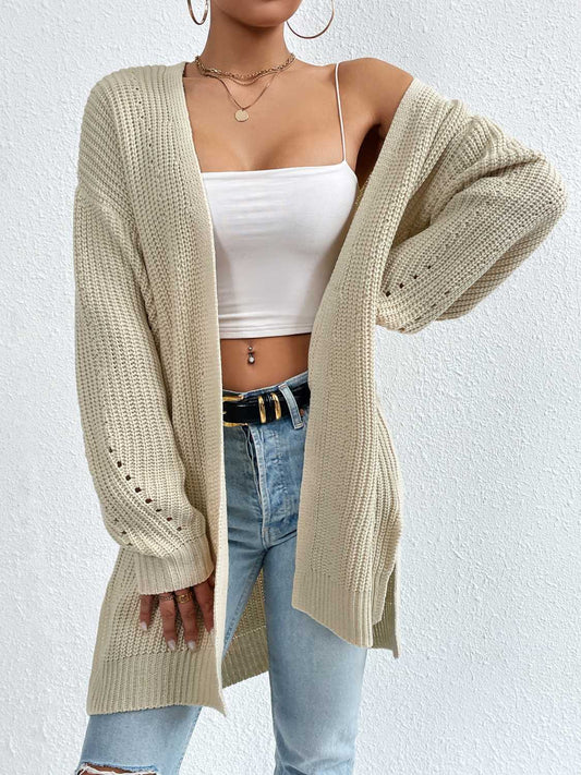 Open Front Dropped Shoulder Slit Cardigan BLUE ZONE PLANET