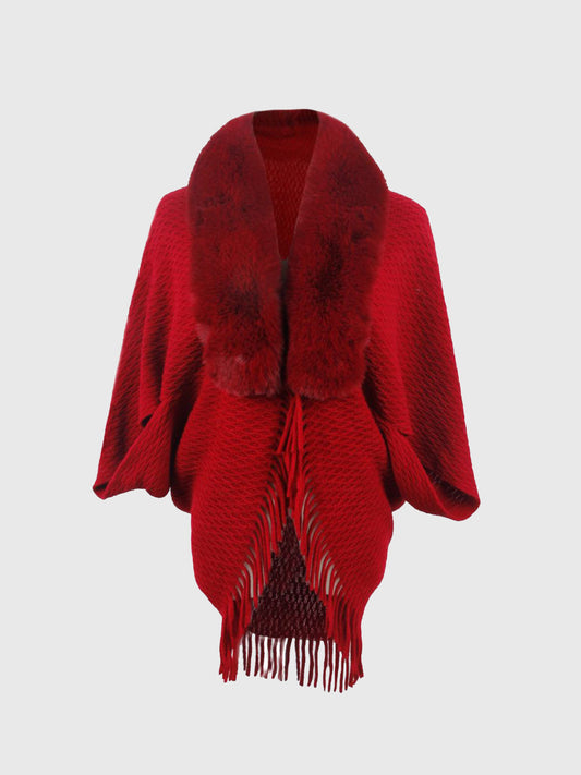 Open Front Fringe Hem Poncho BLUE ZONE PLANET