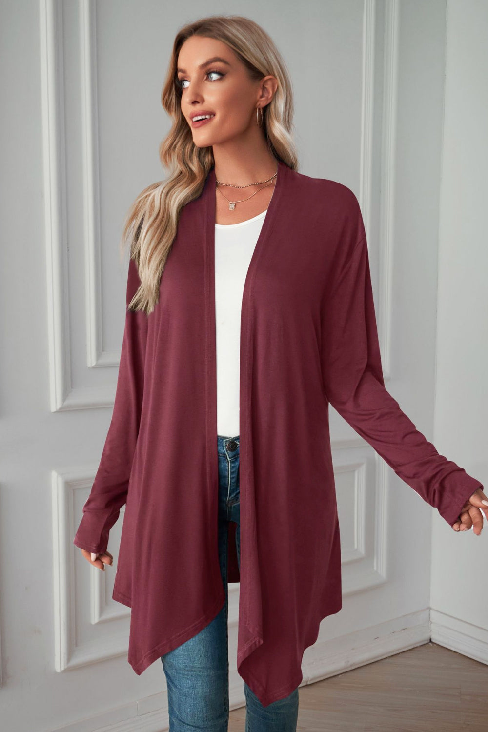 Open Front Long Sleeve Cardigan BLUE ZONE PLANET