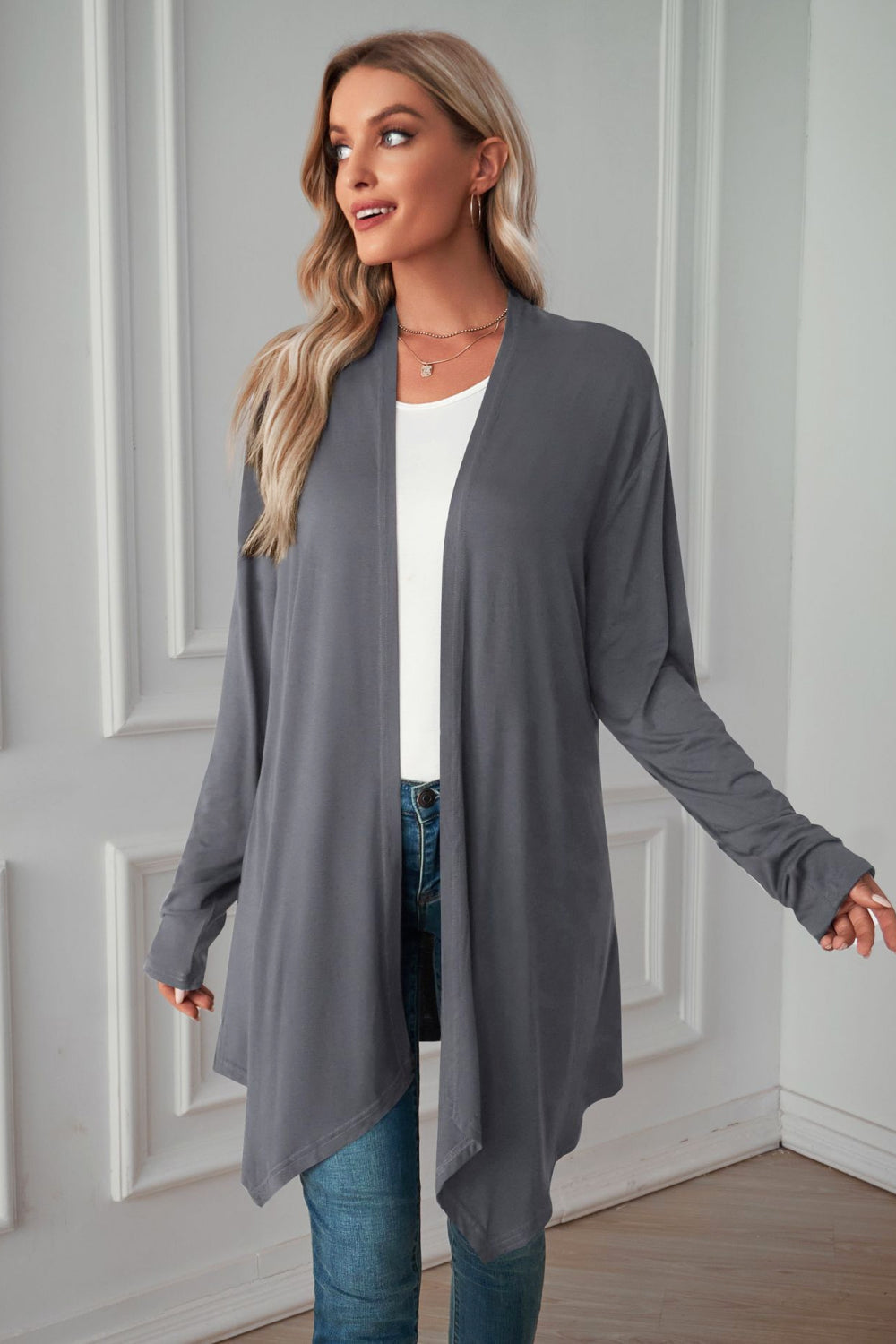 Open Front Long Sleeve Cardigan BLUE ZONE PLANET