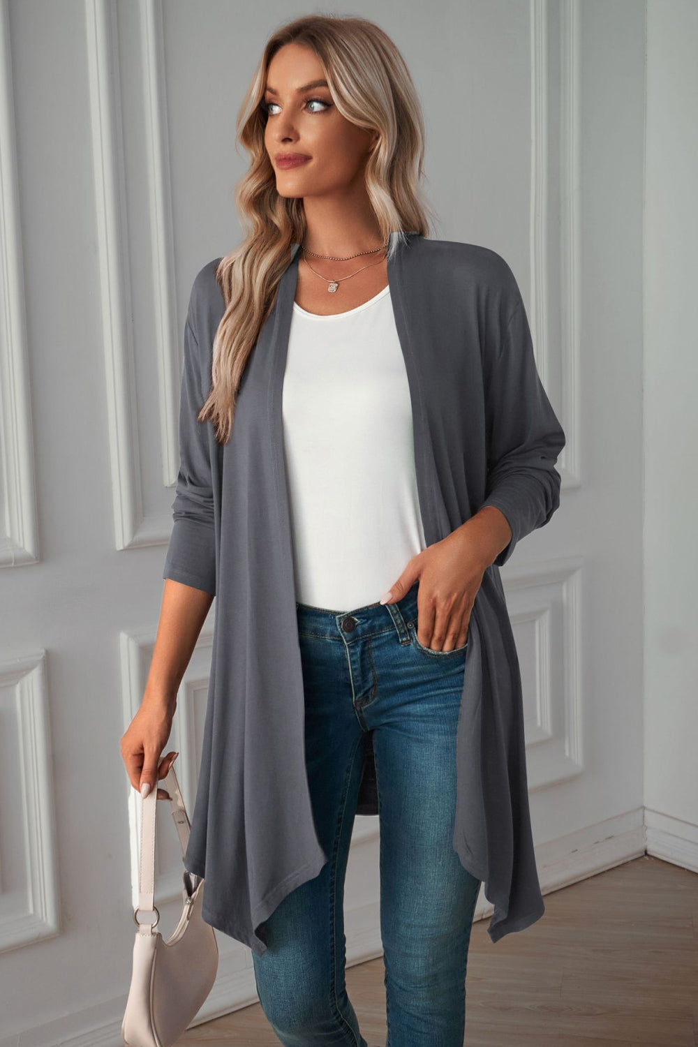 Open Front Long Sleeve Cardigan BLUE ZONE PLANET