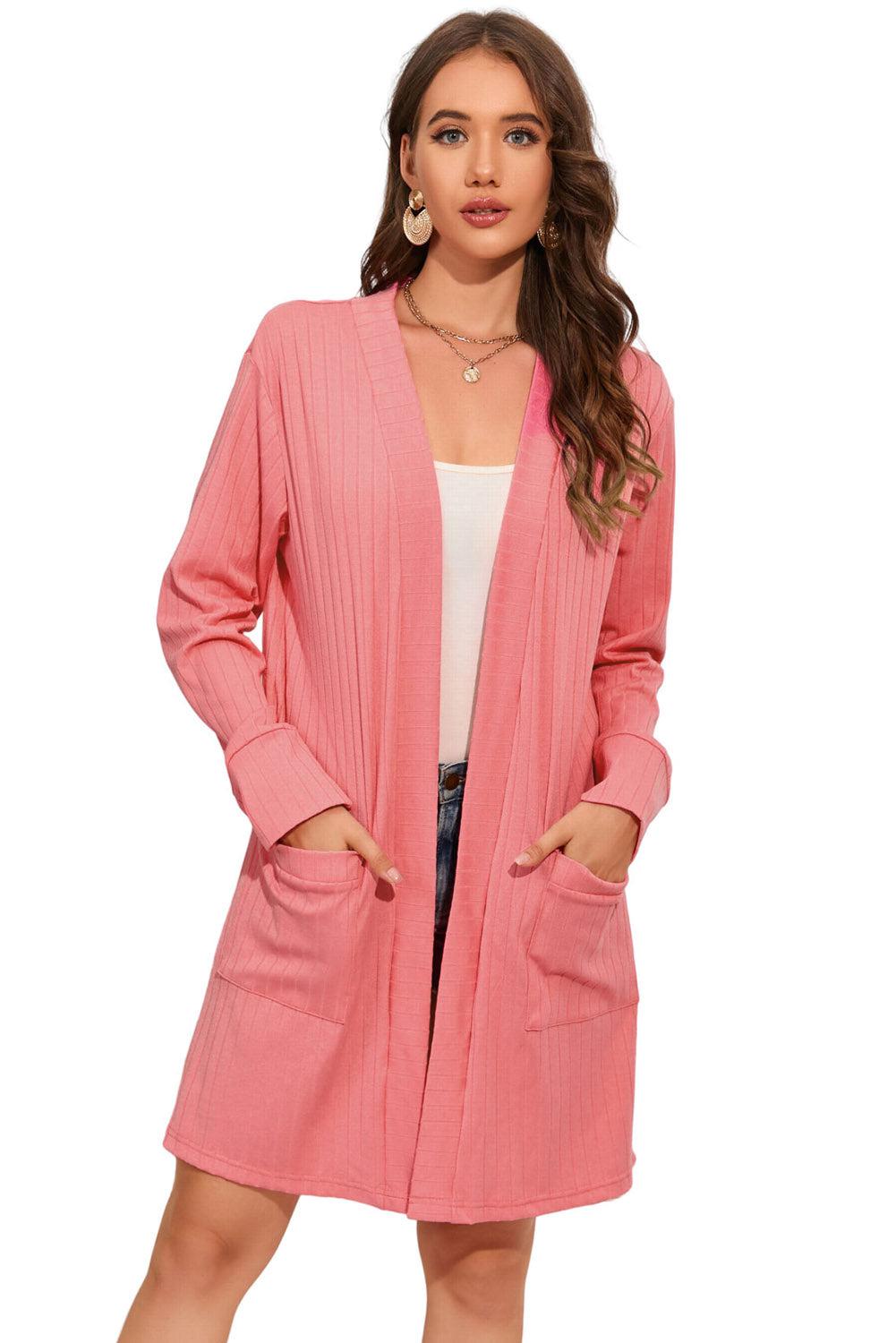 Open Front Long Sleeve Longline Cardigan with Pockets BLUE ZONE PLANET