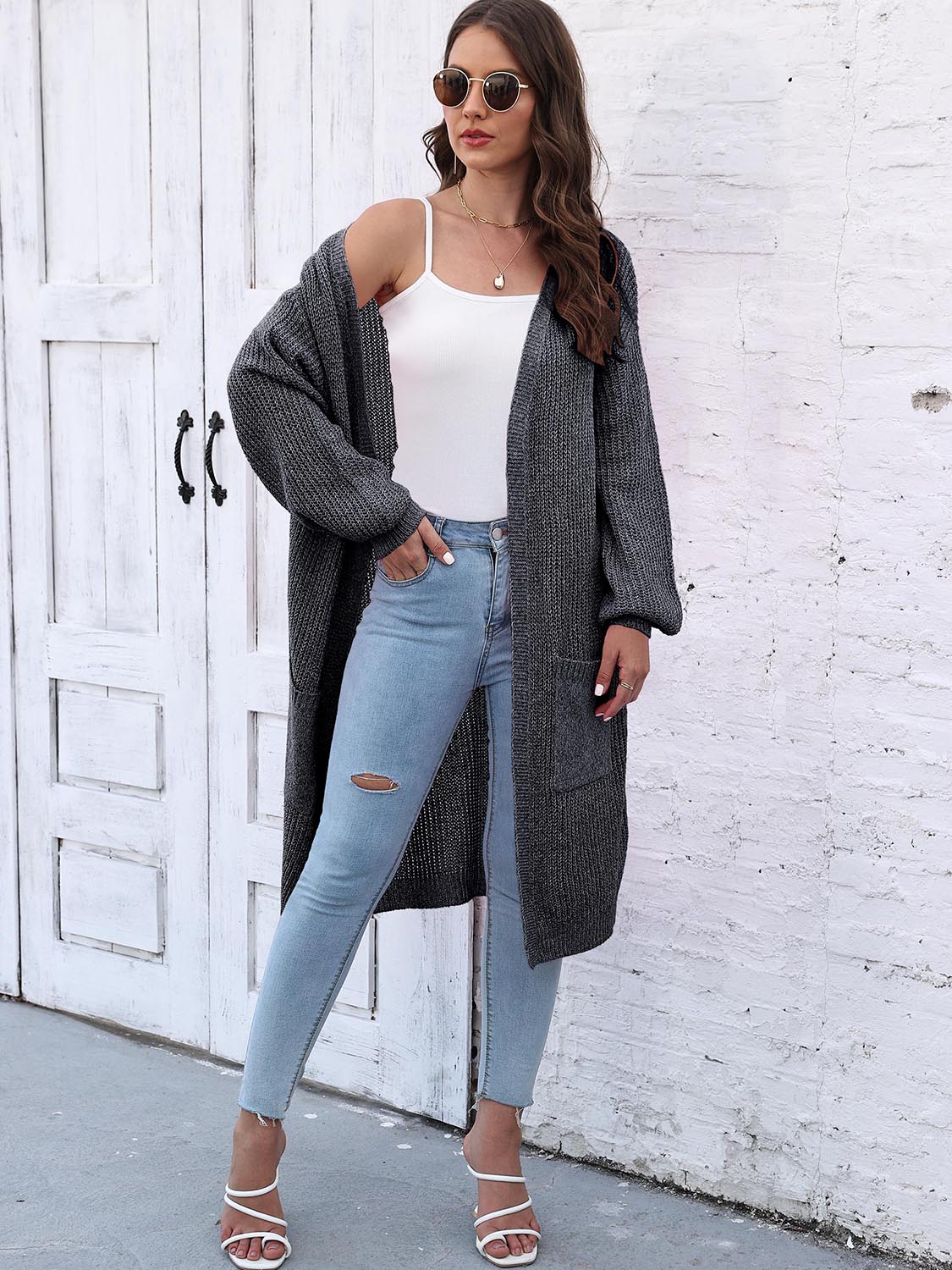 Open Front Longline Cardigan with Pockets BLUE ZONE PLANET