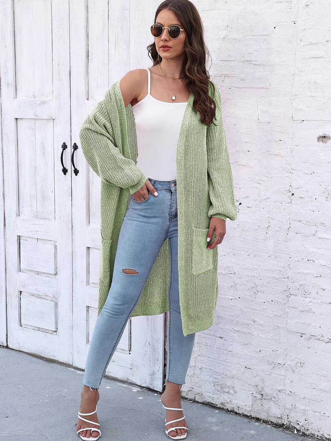 Open Front Longline Cardigan with Pockets BLUE ZONE PLANET