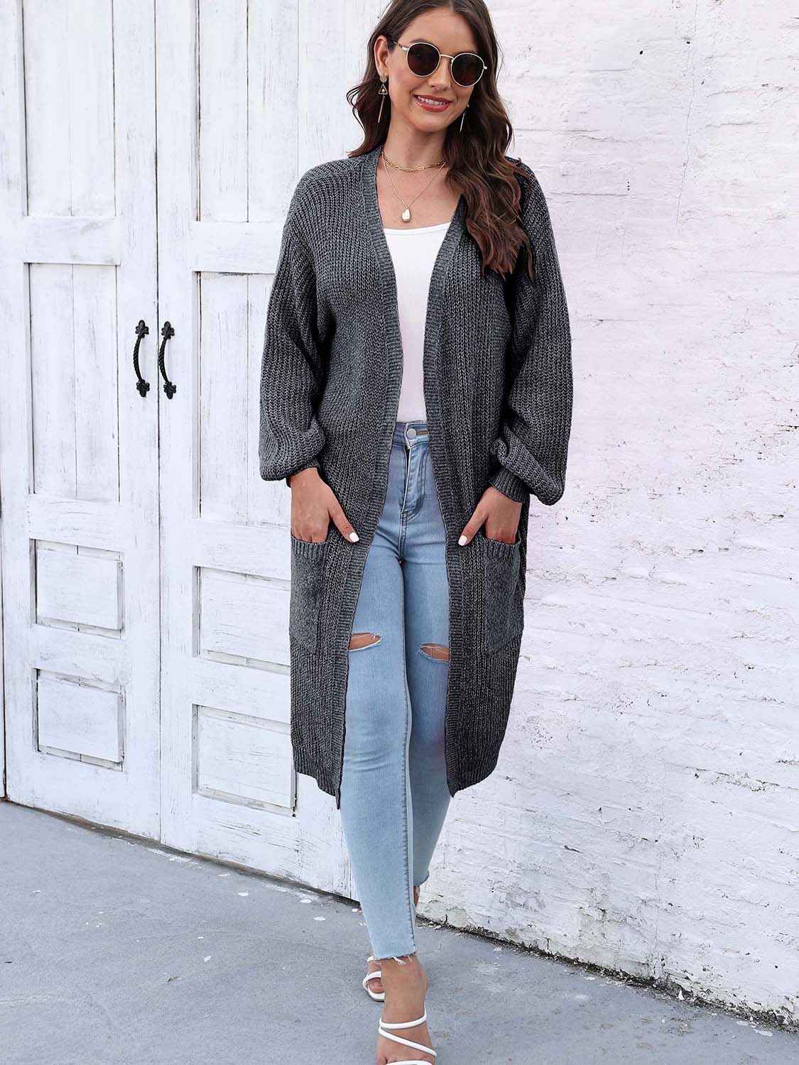 Open Front Longline Cardigan with Pockets BLUE ZONE PLANET