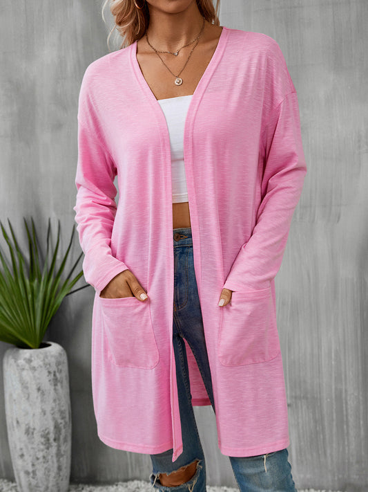 Open Front Longline Cardigan with Pockets-TOPS / DRESSES-[Adult]-[Female]-Fuchsia Pink-S-2022 Online Blue Zone Planet