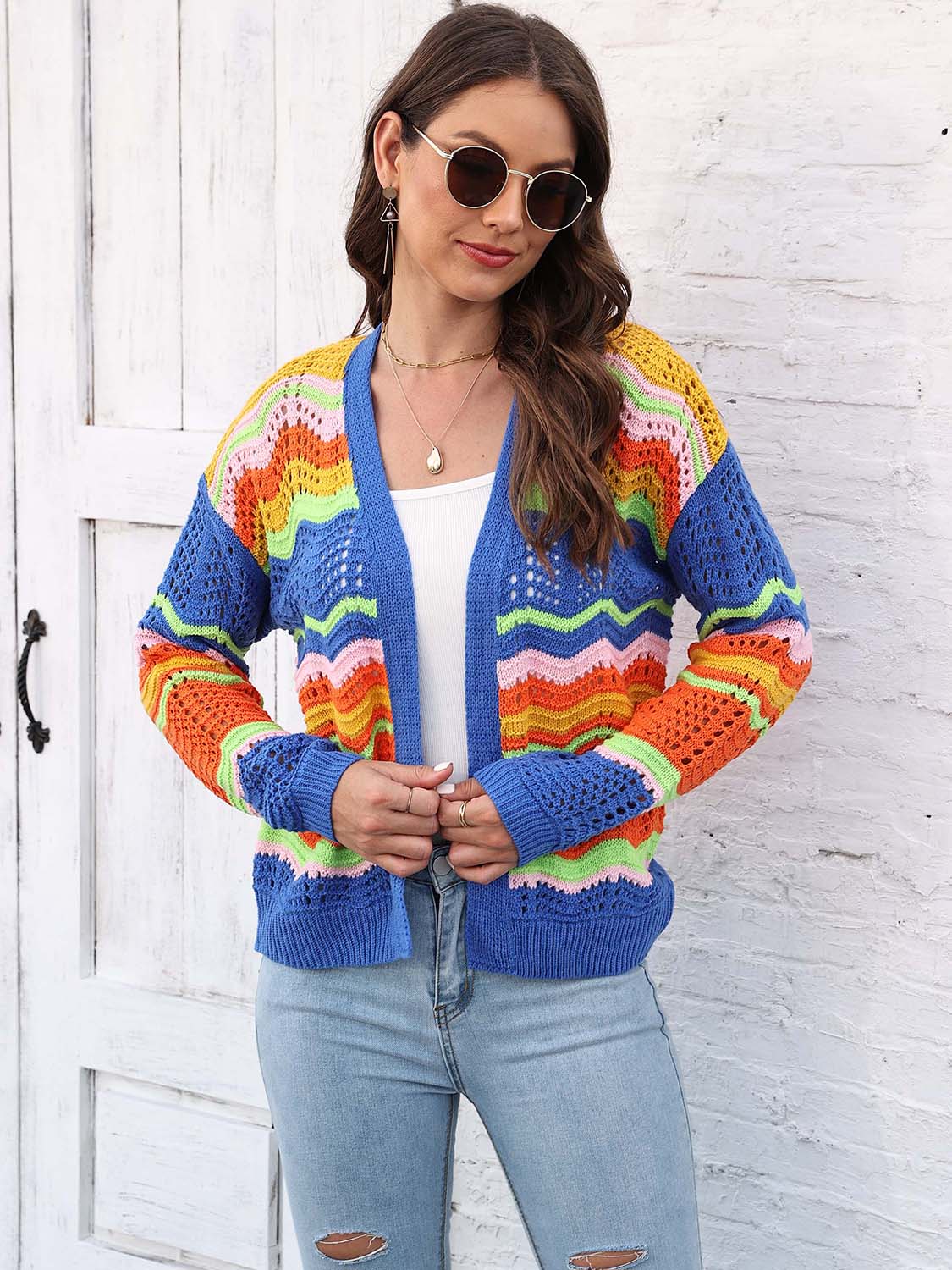 Open Front Openwork Cardigan BLUE ZONE PLANET