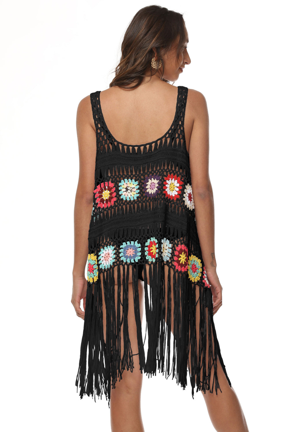 Openwork Fringe Detail Embroidery Sleeveless Cover-Up BLUE ZONE PLANET