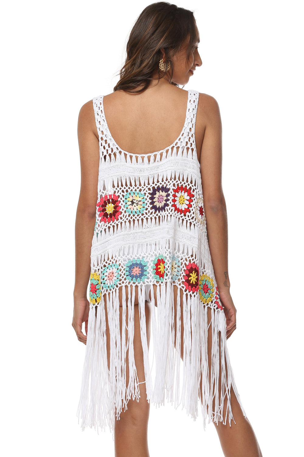 Openwork Fringe Detail Embroidery Sleeveless Cover-Up BLUE ZONE PLANET