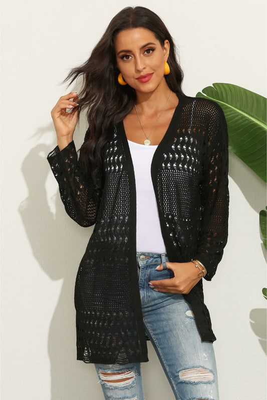 Openwork Long Sleeve Cardigan-TOPS / DRESSES-[Adult]-[Female]-Black-One Size-2022 Online Blue Zone Planet