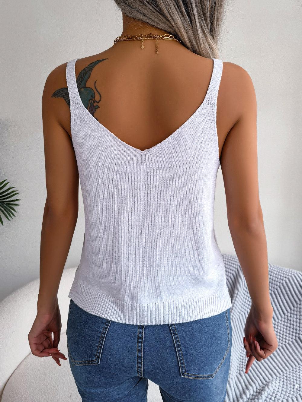 Openwork Scoop Neck Knit Tank Top BLUE ZONE PLANET