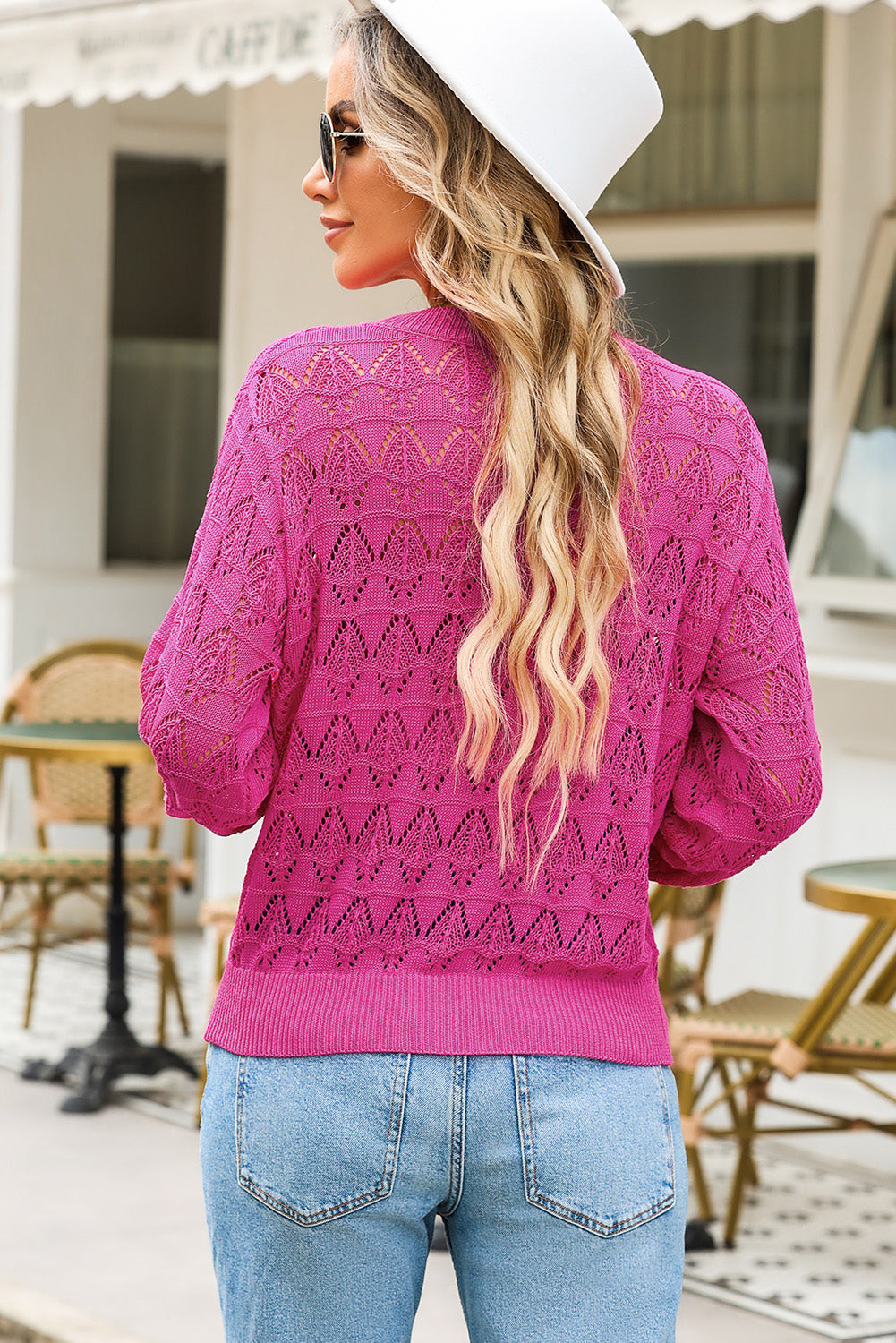 Openwork V-Neck Cardigan BLUE ZONE PLANET