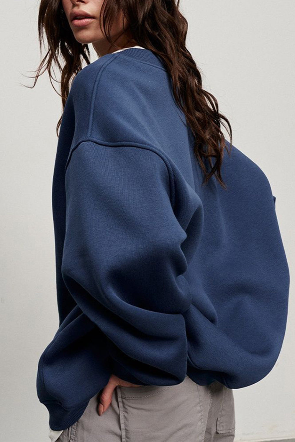 Oversize Round Neck Dropped Shoulder Sweatshirt BLUE ZONE PLANET