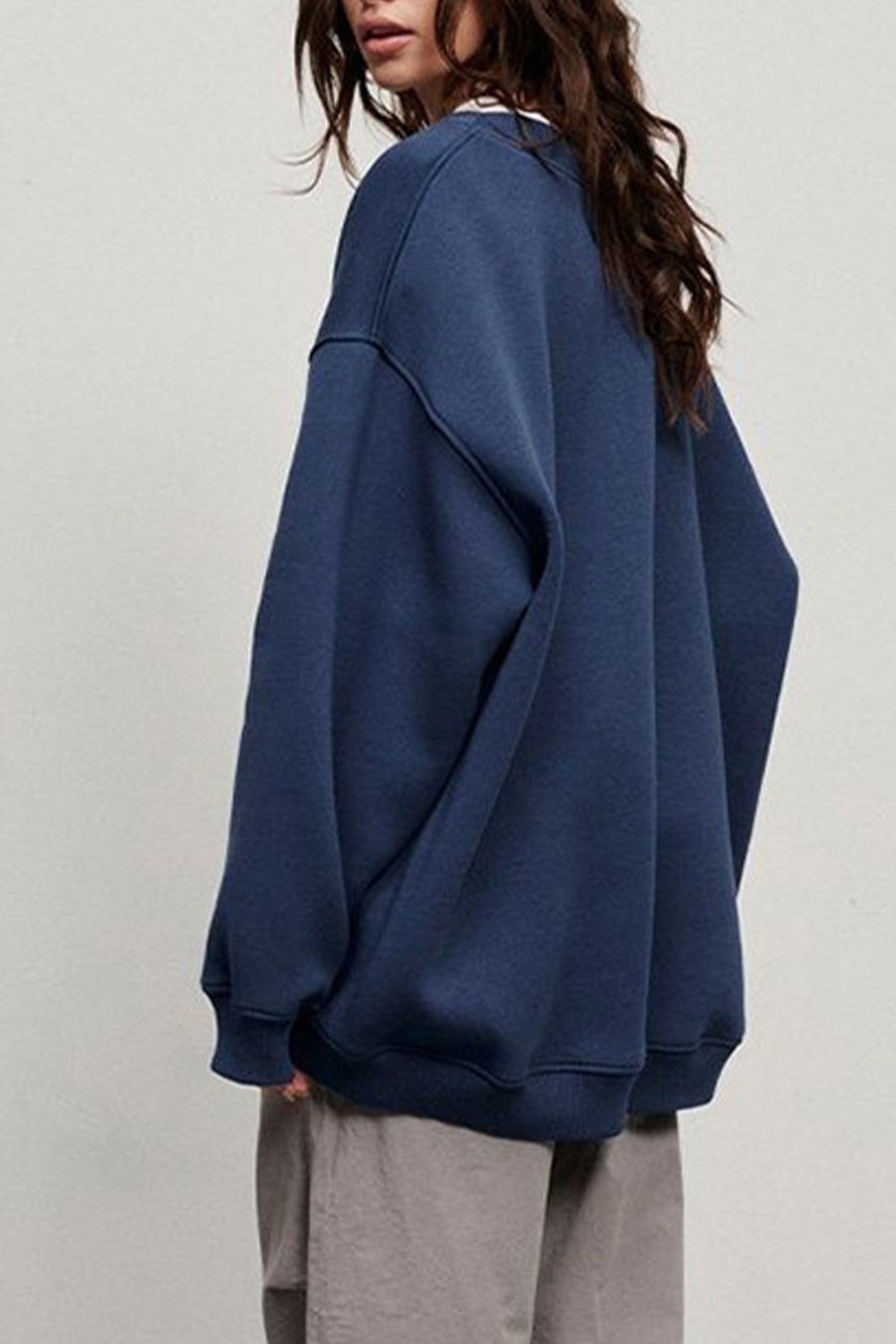 Oversize Round Neck Dropped Shoulder Sweatshirt BLUE ZONE PLANET