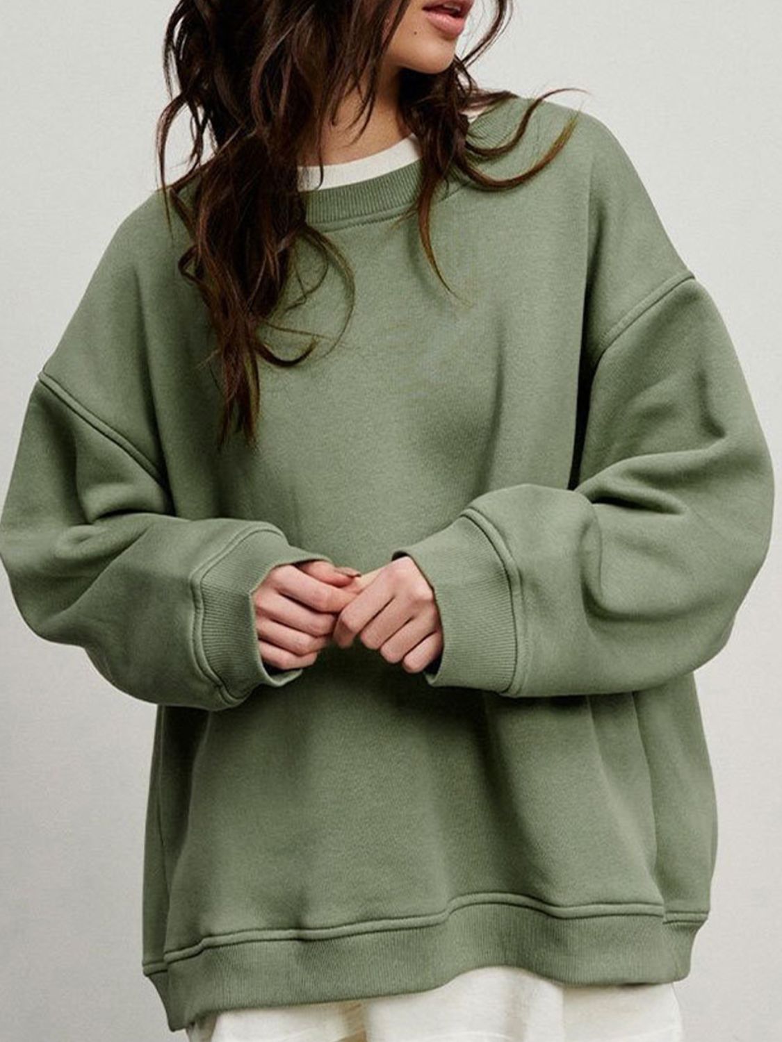 Oversize Round Neck Dropped Shoulder Sweatshirt BLUE ZONE PLANET