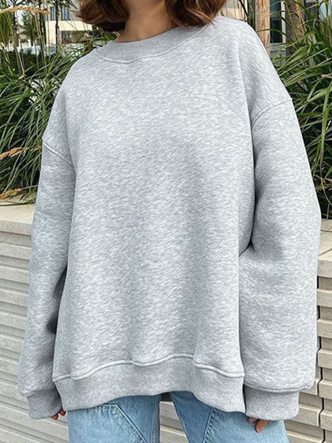 Oversize Round Neck Dropped Shoulder Sweatshirt BLUE ZONE PLANET